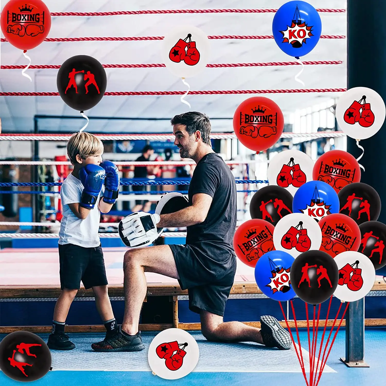 40 Pieces 12 Inches Boxing Latex Balloons Red Blue Boxing Match Party Decorations for Boxing Sport Fitness Theme Birthday Party