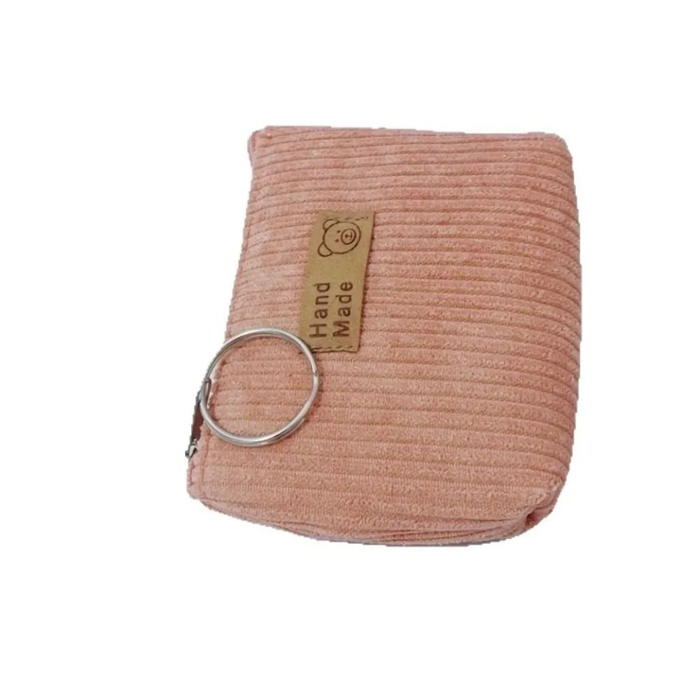 Portable Zipper Style Coin Purse Corduroy Material Soft Striped Makeup Tool Storage Bag Durable Women's Carry on Bag Daily Use
