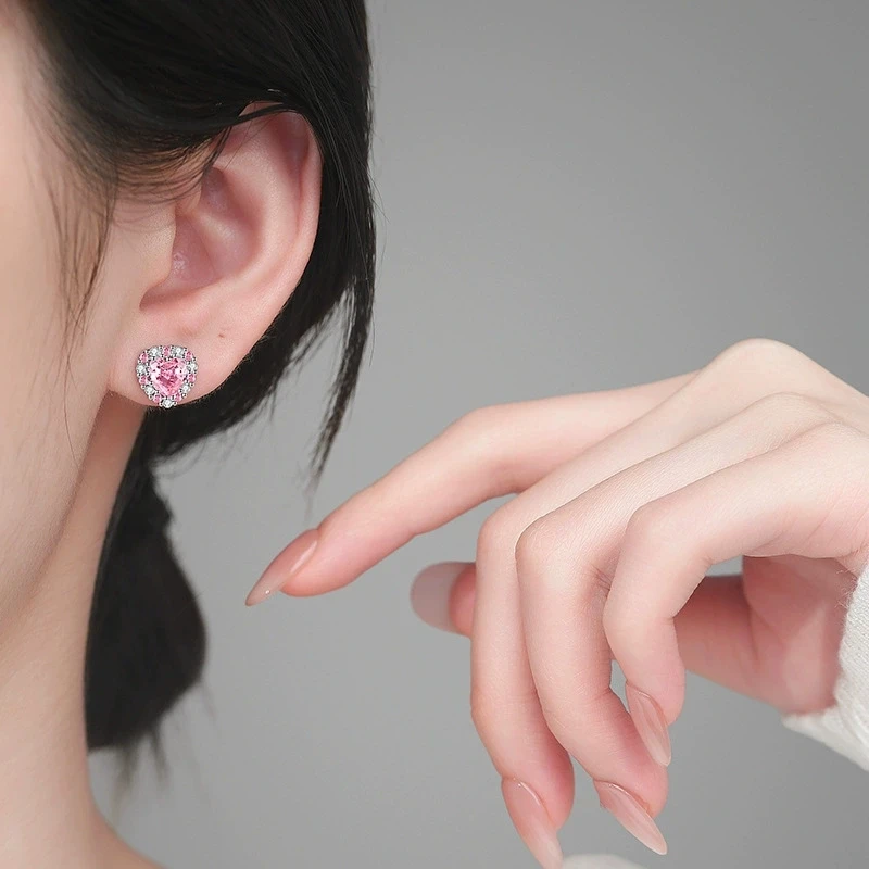 سحر الأزرق الوردي الأرجواني الأسود الزركون الحب القلب وأقراط للنساء فضية اللون الإناث الأذن الصغيرة ترصيع مجوهرات الزفاف #3