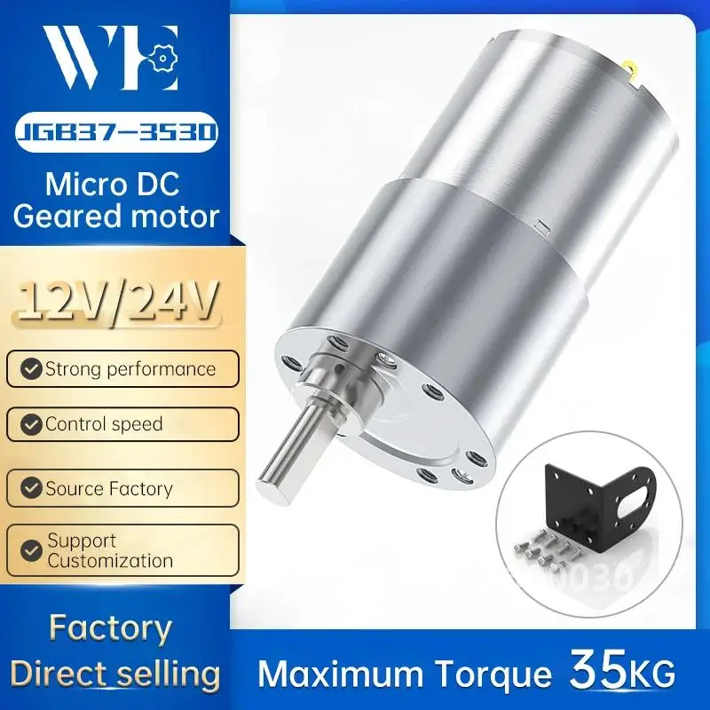 JGB37-3530 12/24v DC Gear Motor 37mm All Metal Gear Box Motor High Gearmotor Torque Eccentric Shaft Geared 4RPM-1600 RPM Motop