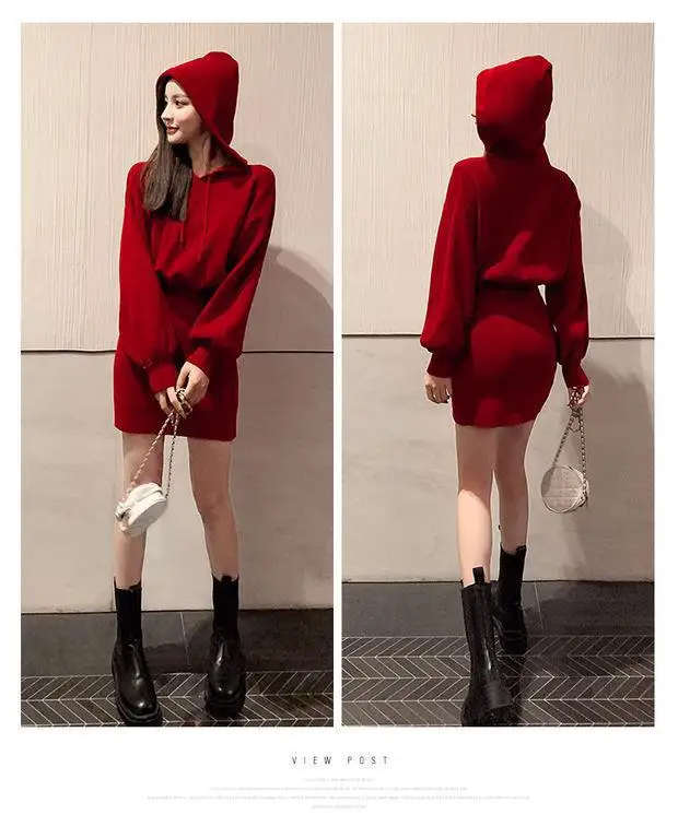 Robe courte rouge pour le nouvel an chinois, à capuche, slim, pour femmes