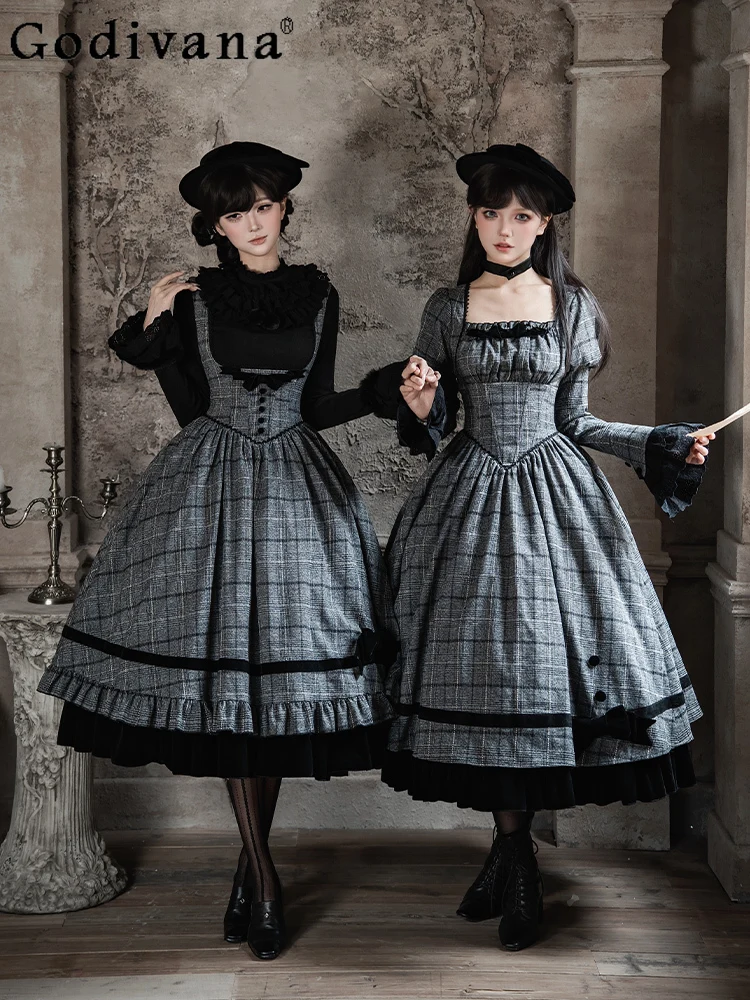 

Original Gothic Lolita Long Sleeve Dress OP JSK Autumn Winter New Women's Slim Fit Retro Dress French Elegant Court Style Dress