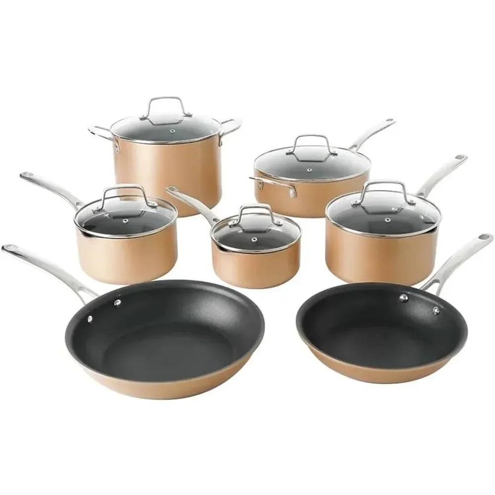 12 Piece Heavy Gauge Aluminum Hard Anodized Premium Nonstick Cookware Set, Induction Safe, Copper w/Black Interior