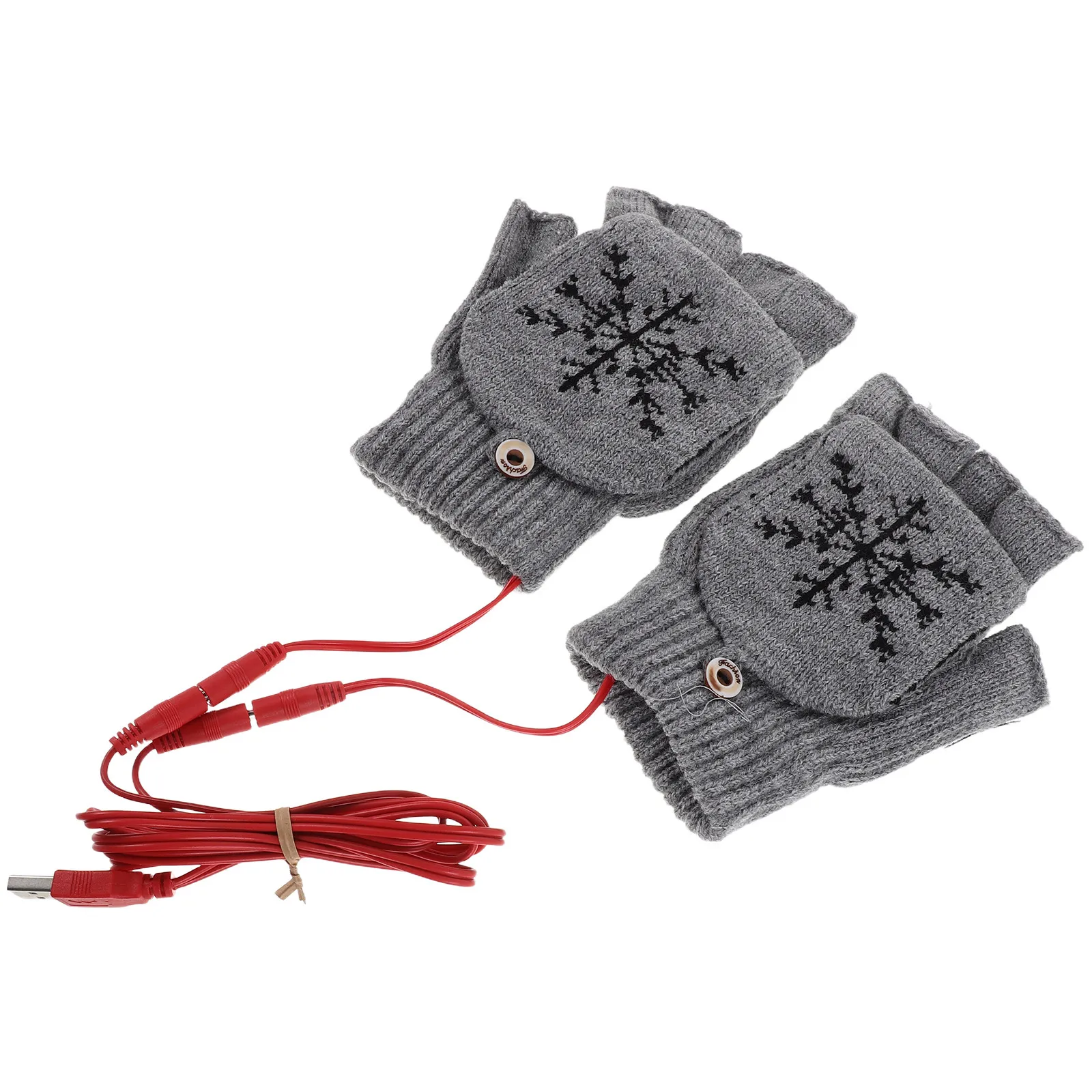 

1Pair USB Heated Gloves for Women Rechargeable Electric Warming Flip Cover Fingerless Mittens Typing Driving