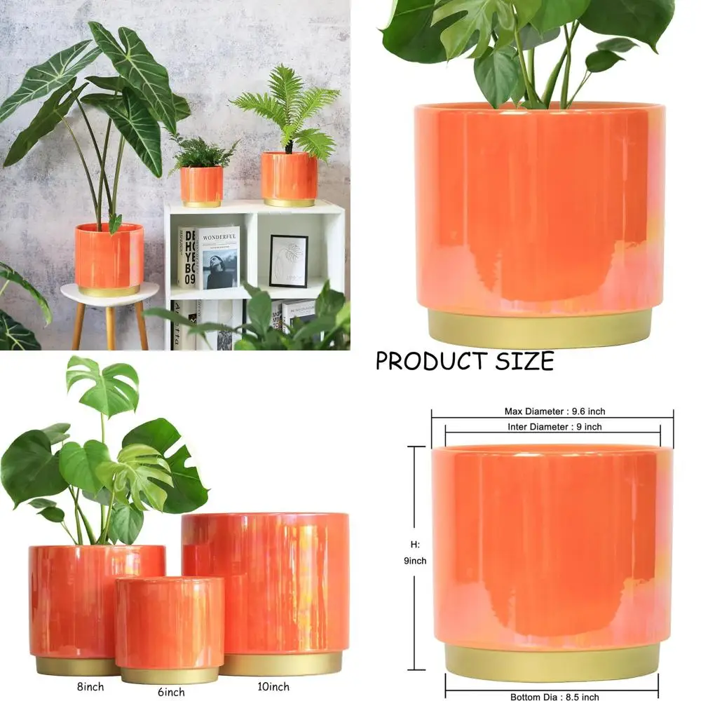 

Большой 9,6-дюймовый керамический горшок для растений с дренажем для суккулентов, орхидей и цветов — радужная жемчужная глазурь
