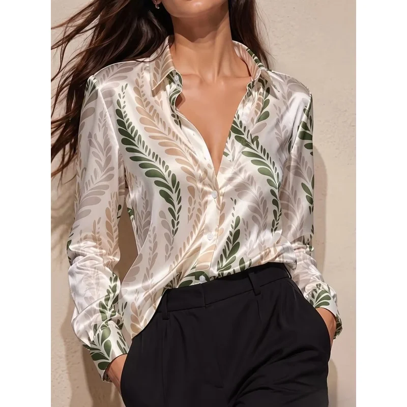 Satin Shirt Fashionable Long Sleeve Turn-down Collar Vintage Shirt Women's Button-Up Shirt Top Autumn Blouse
