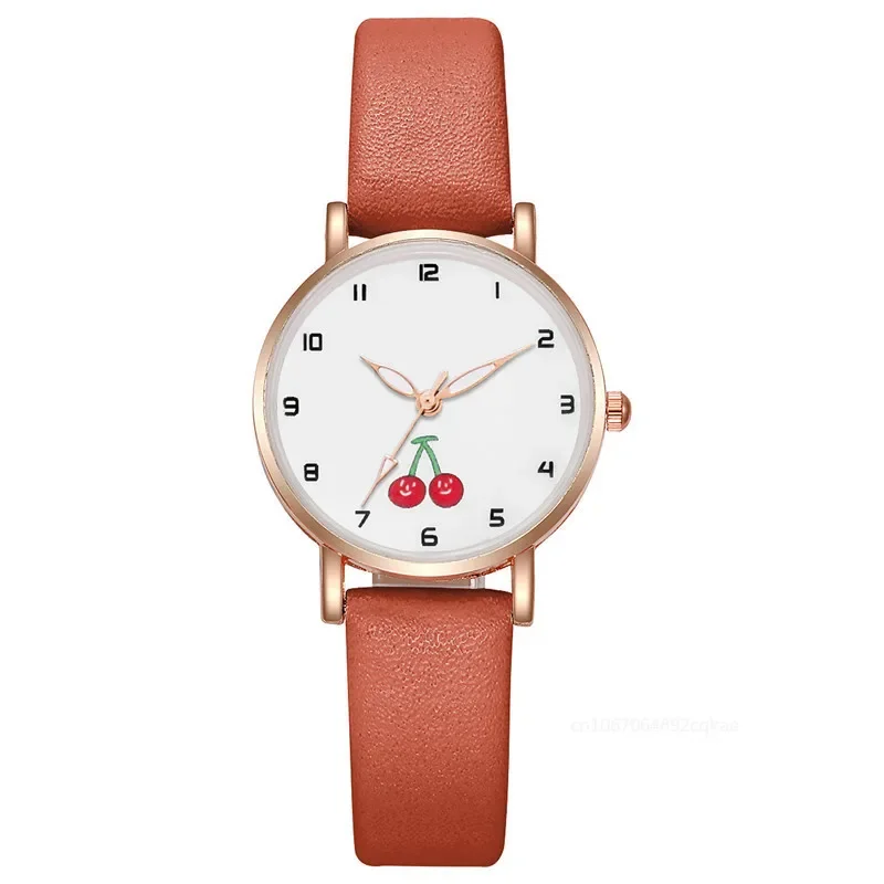 Girls Watch Cute Pretty Princess Style Children Watches Student Leather Quartz Watch Lovely Cherry Wristwatches Clock Relogios