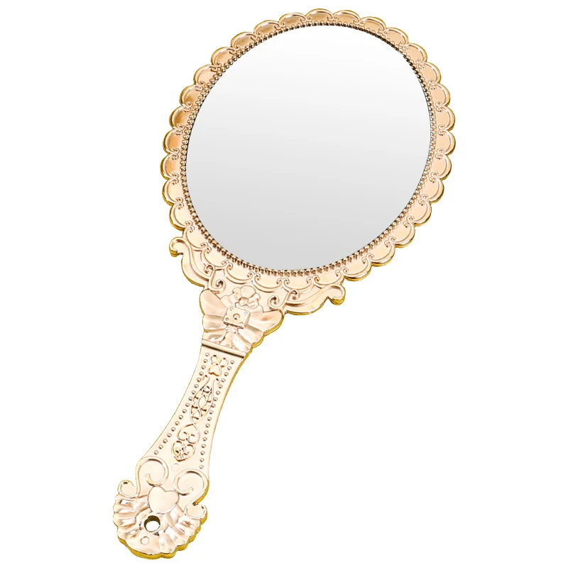 Hand Hold Oval Round Mirror Rose Gold Portable Vintage Makeup Mirror Noble Restore Ancient Ways Court Mirror Beauty Tool