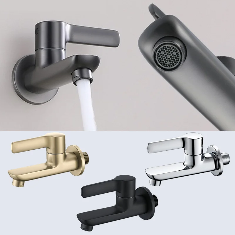 

Wall Mounted Solid Brass Outdoor Faucet Gray/Black Single Cold Water Garden Tap for Balcony Washbasin And Mop Pool Creative Home