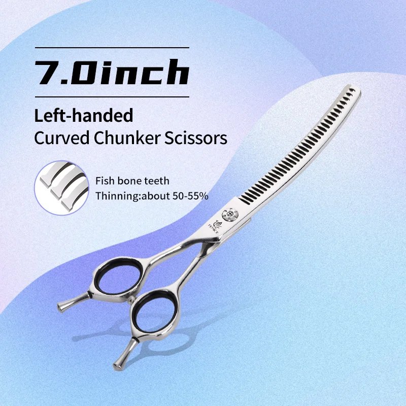 Fenice Linkshandige Professionele 7.0/7.5/8 inch JP440C Snijden Gebogen Pluizige Dunner Chunker Schaar Set Kit Hond Verzorging