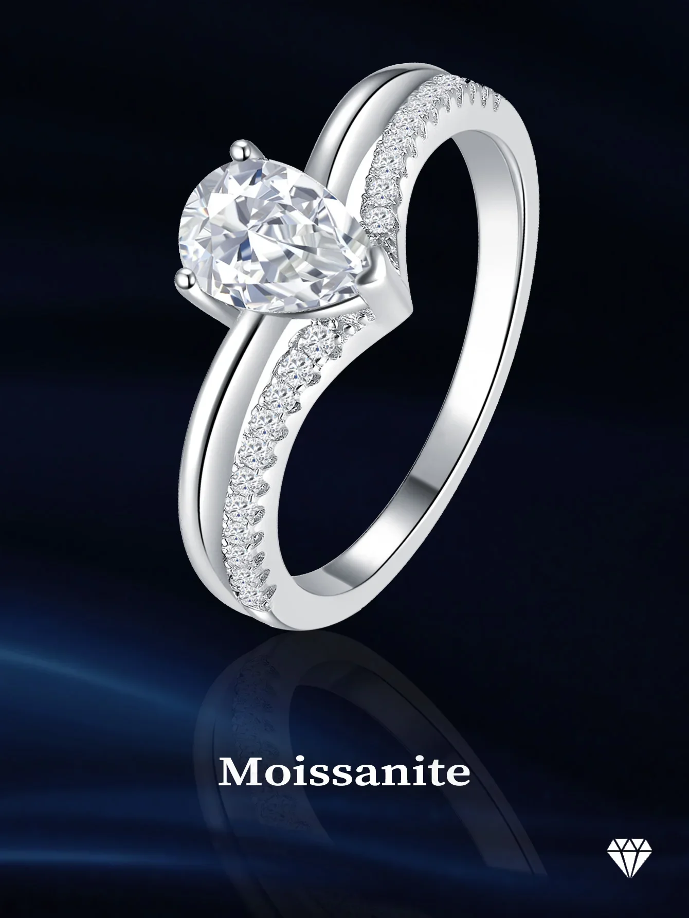 

925 Sterling Silver Ring Moissanite Rings Pear Ring Engagement Rings Three Jaw Ring