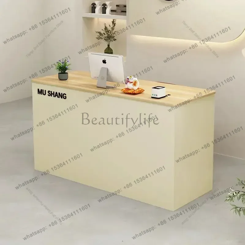 Factory Direct Sales Nordic Cream Style Reception Desks Modern Simple Design Groggery Counter Storage Outfit Salon Furniture Gui
