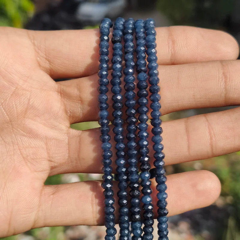 AAA Beaded Necklace . 4mm Faceted Rondelle Beads . Blue Sapphire