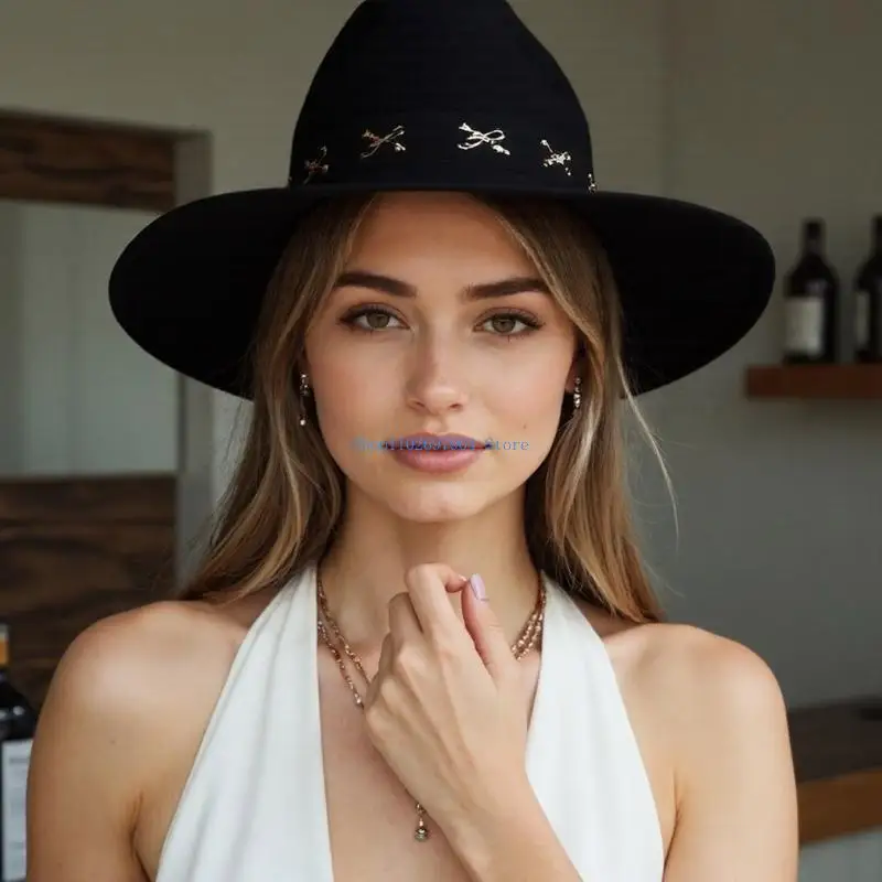 N7YF Homburg Top Hat Western Porkpie Hat Unique Stitches for Dinner Outdoor Casual