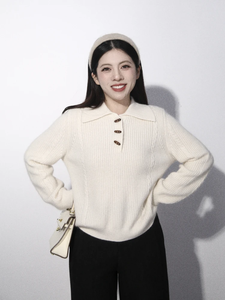 

Красный свитер с крупными пуговицами в форме глаз, маленький размер, универсальный топ с воротником, корейский стиль, мягкая нейлоновая ткань