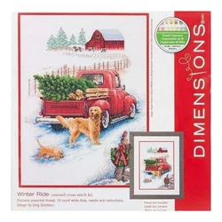 Amishop Top Quality Lovely Cute Counted Cross Stitch Kit Winter Ride Car Dogs Snowing Dimensions 70-08971