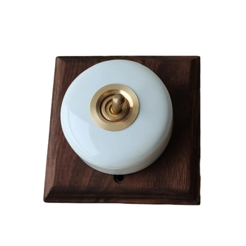 

Retro brass ceramic base hand dial Japanese round switch single open double control medieval dial rod