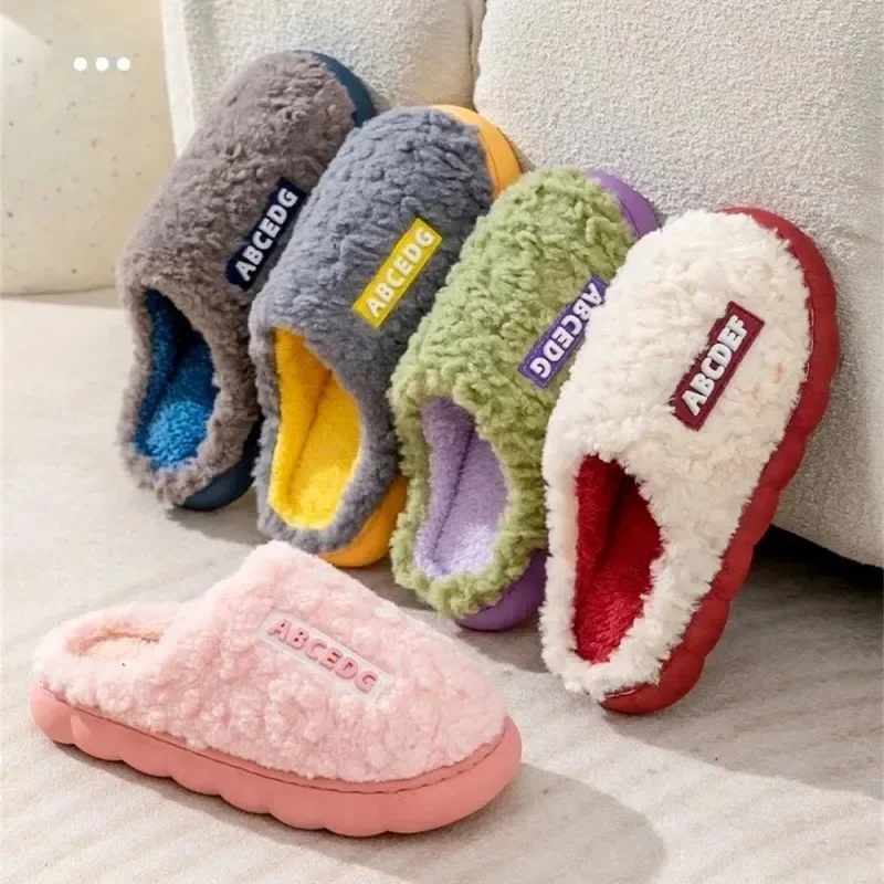 

Women Men Fashionable Warm Non Slip Slippers Winter Home Leisure Fluffy Shoes Simple Couple Plush Slippers Cotton Slippers