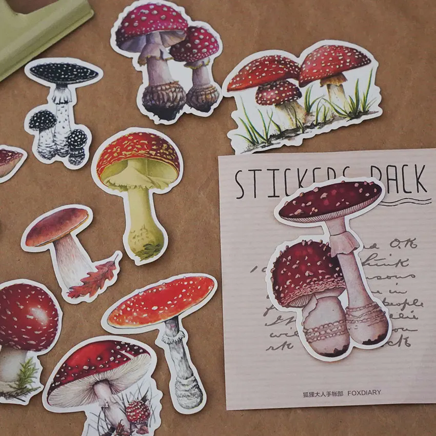 17PCS Wild mushroom Stickers Crafts And Scrapbooking stickers book Student label Decorative sticker DIY Stationery