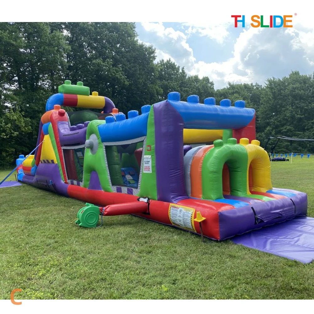 Par navire à porte, jeux de sport gonflables colorés pour parcours d'obstacles de 15x3m, toboggans d'eau gonflables commerciaux à double voie et piscine