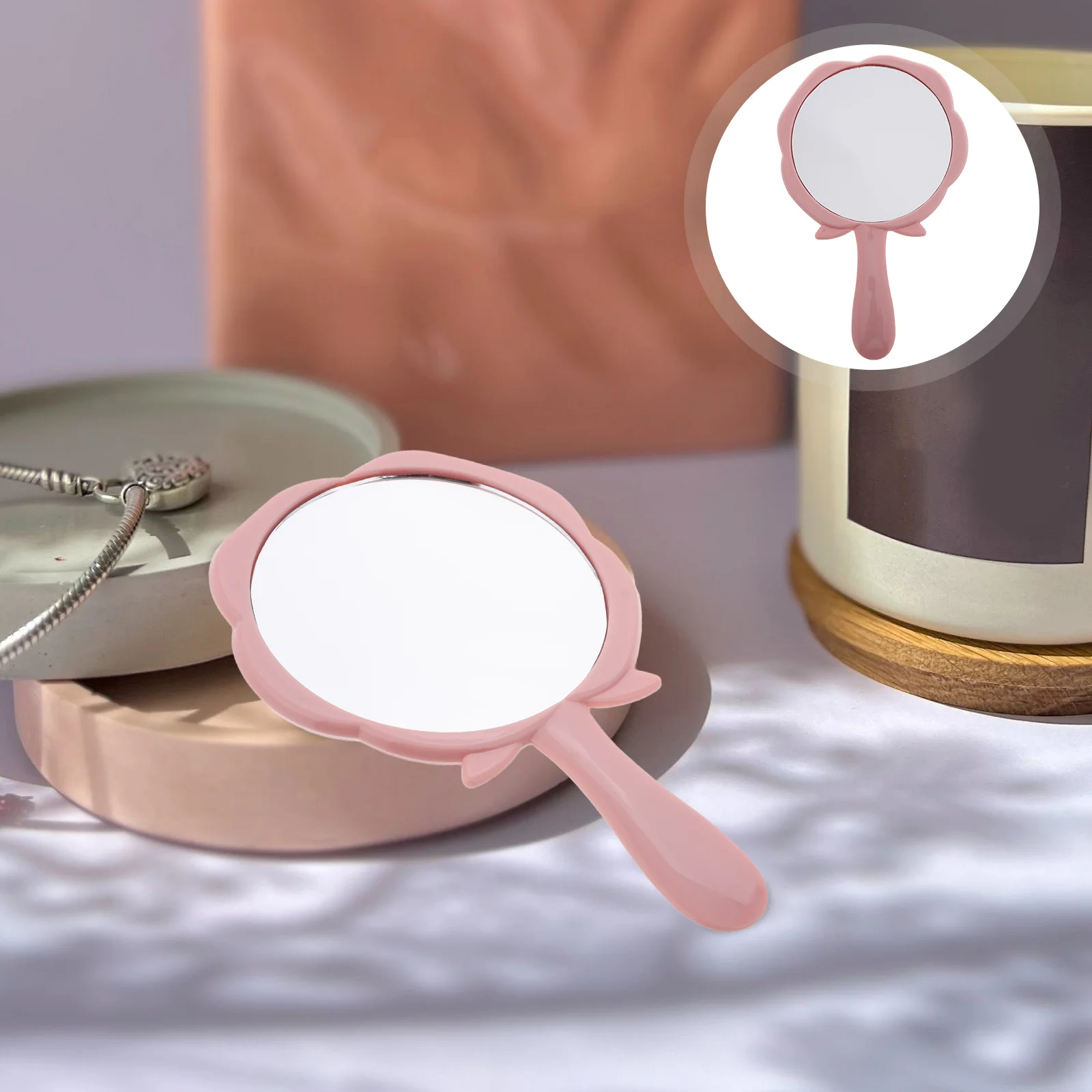 

5Pcs Rose Patterned Handheld Makeup Mirror for Small Floral Pocket Mirror Travel Essential Portable Pink