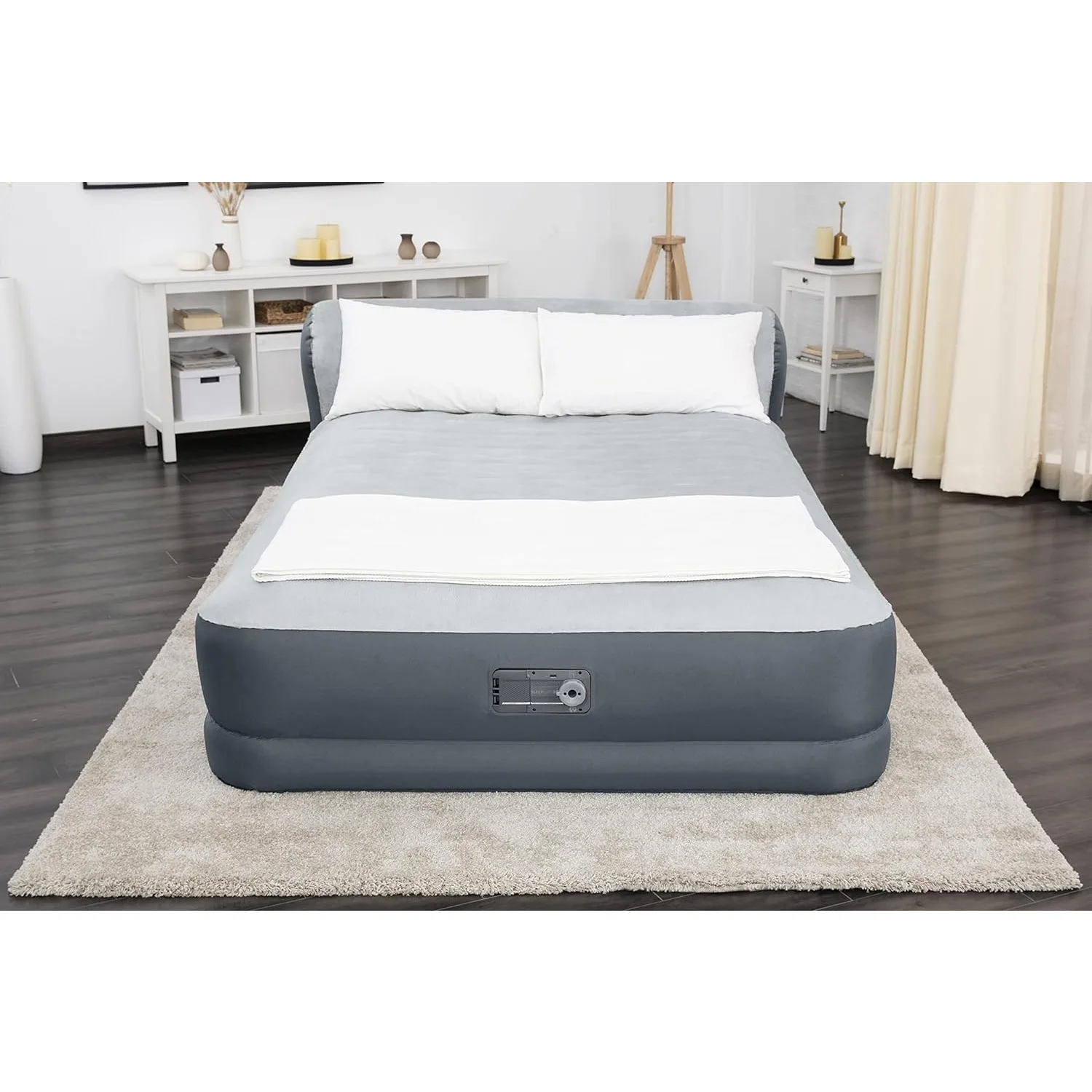 

Queen Air Mattress with Headboard Supersoft Snugable Top Extra Durable Tough Raised with Built in Pump + USB Charger