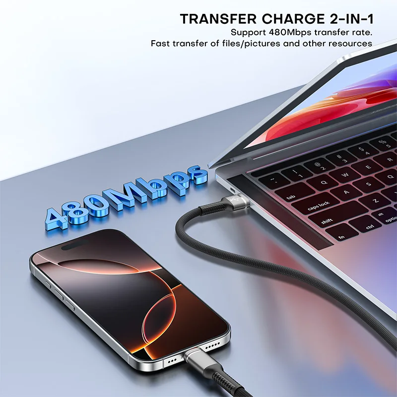 كابل USB A إلى النوع C خط مضفر من النايلون الأسود لهاتف آيفون 17 16 15 برو ماكس سامسونج سلك شحن سريع سلك شاحن 2.4A Qucik