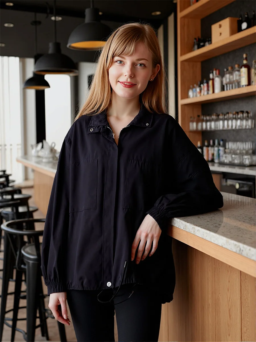 

Куртки с отложным воротником, двусторонняя демисезонная куртка для женщин, весенняя ветрозащитная куртка из полиэстера, спортивная модная мягкая куртка