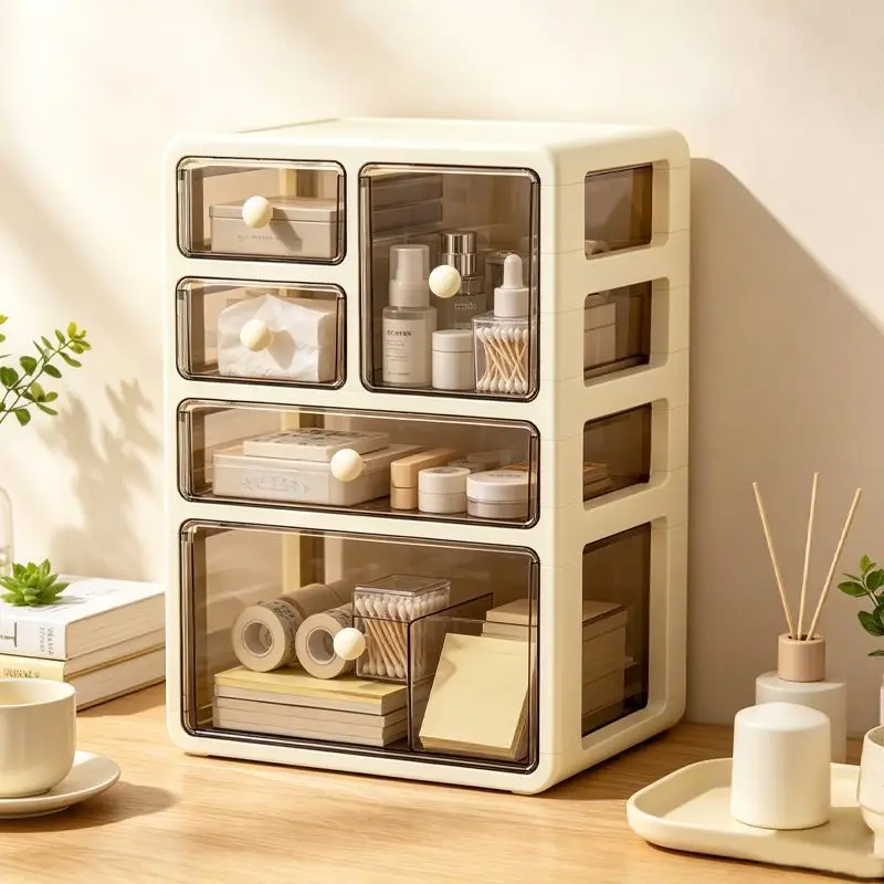 Desk Organizer Storage Drawers Boxes Desktop Cosmetic Makeup Organizer Stationery Dustproof Transparent Drawer Unit Multi