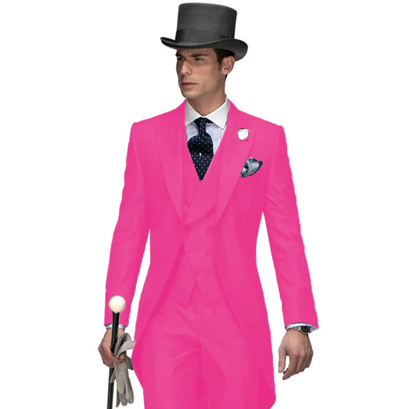 Handsome White Men's Formal Tailcoat Dress Suit with Swallow Tail Male Jacket Vest Pants Set for Wedding Prom Magic Performance