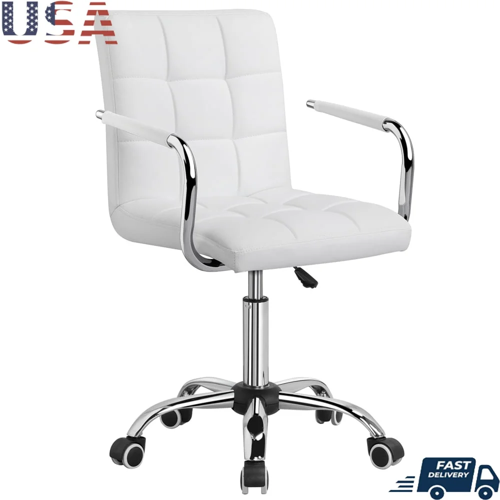 

Modern Adjustable Faux Leather Swivel Office Chair with Wheels Heavy Duty Base 360 Degree Rotation Noise Cancelling Casters