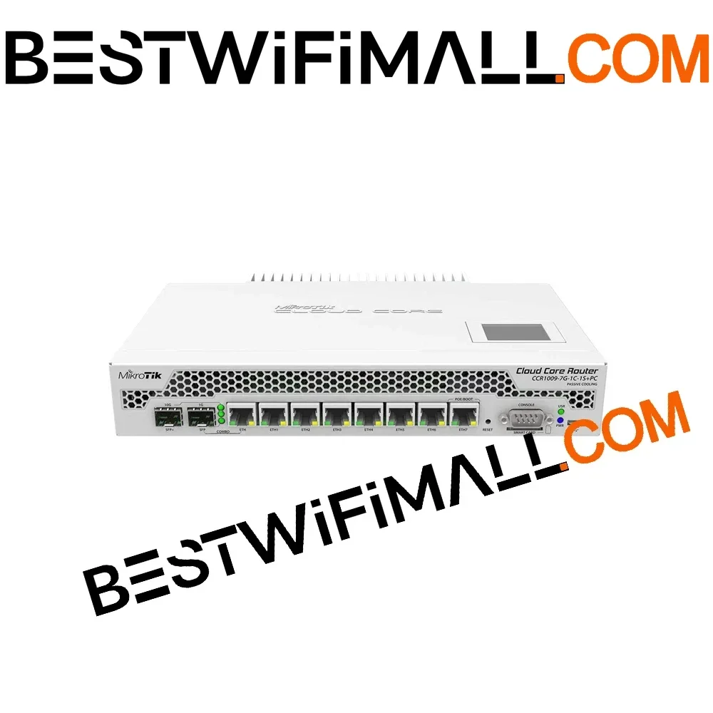 

MikroTik CCR1009-7G-1C-PC: 7 портов Gigabit Ethernet, 1 комбинированный порт SFP или Gigabit Ethernet, 9-ядерный процессор 1 ГГц, 1 ГБ ОЗУ