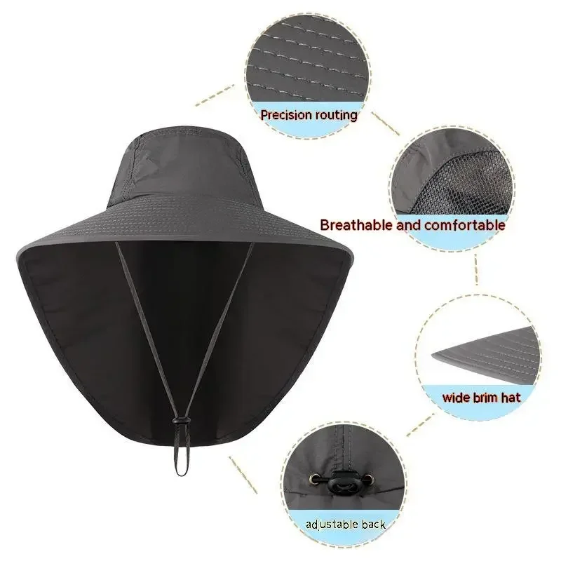 Sombrero de Sol de ala ancha con solapa de cuello para hombres y mujeres, ajustable al aire libre, protección UPF 50 +, gorra de Safari, senderismo,