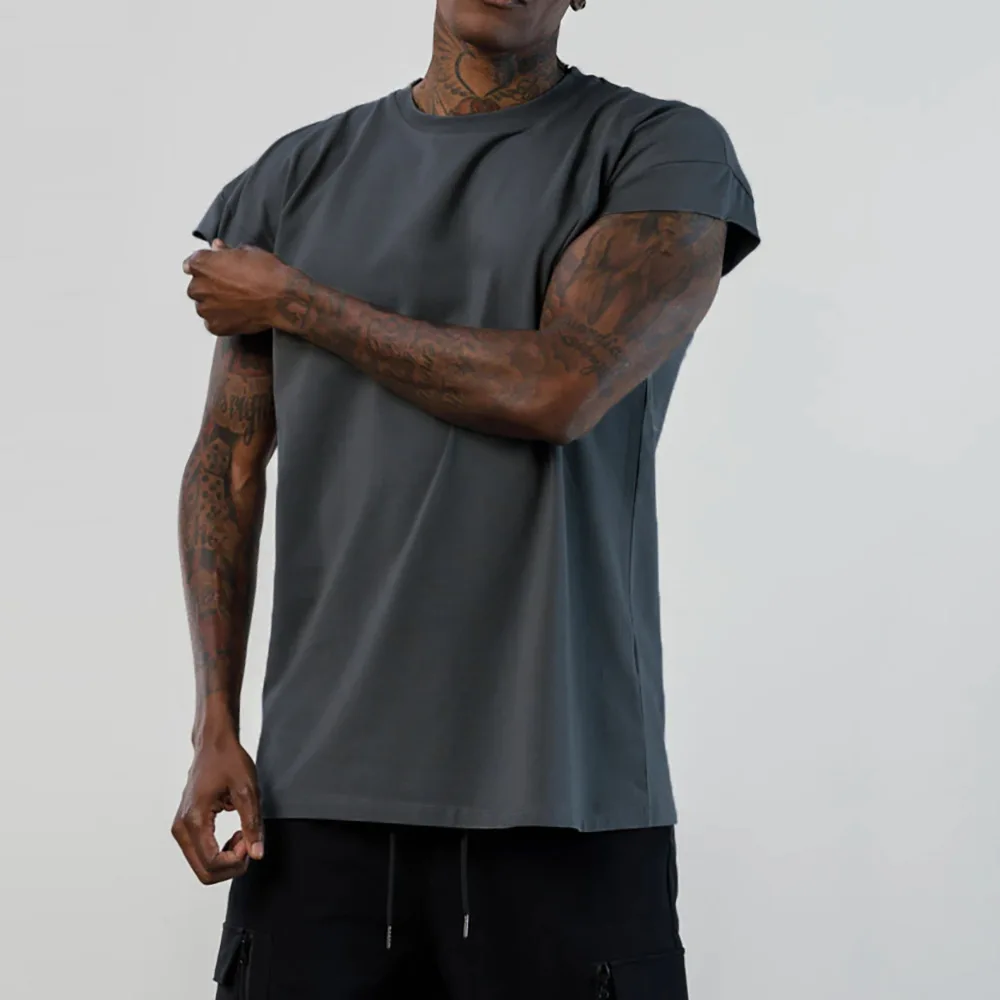 Männer Shirt Kappe Hülse Abgeschnitten Tshirt Feste Slim Fit für Männer Workout Fitness Basketball Sport Shirts – Detail 19