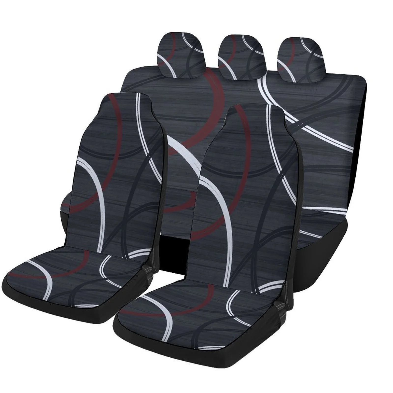 Circle Lines Pattern Designed Car Seat Cover Set For Most Cars, High-quality Comfortable Car Seat Protector Covers Full Set, Ca