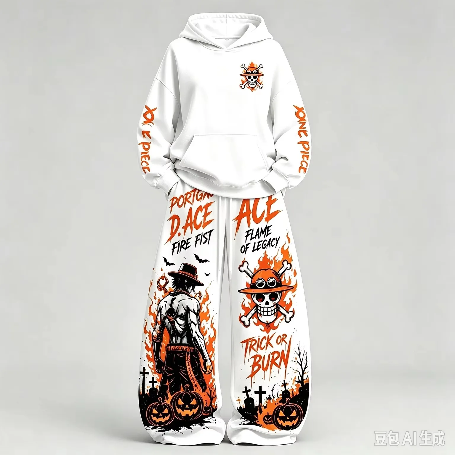 Autumn New Product Japanese Anime Printed Set Men's and Women's Loose Hooded Hoodie Wide Leg Pants Sports Two Piece Set