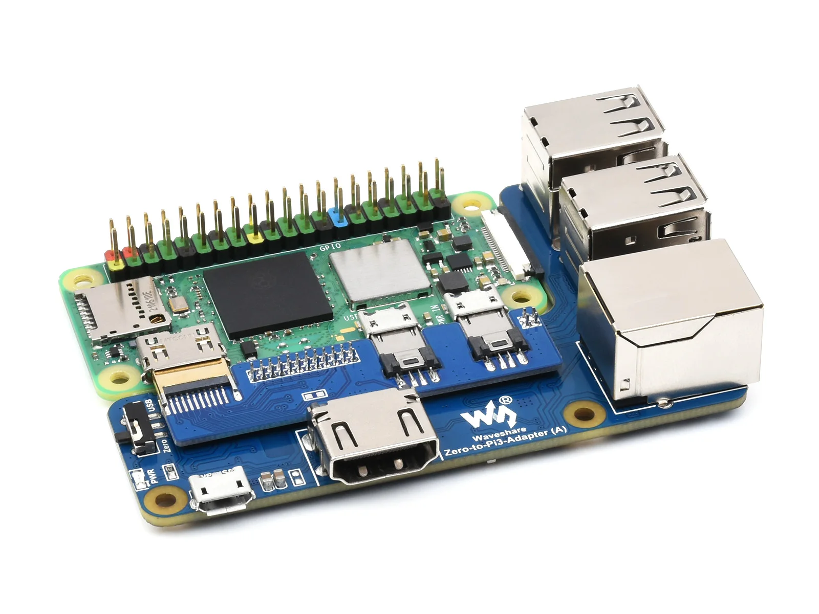 Picture 6: Waveshare Raspberry Pi Zero To 3B Adapter, Alternative Solution For Raspberry Pi 3 Model B/B+ 10 / 100 M Adaptive