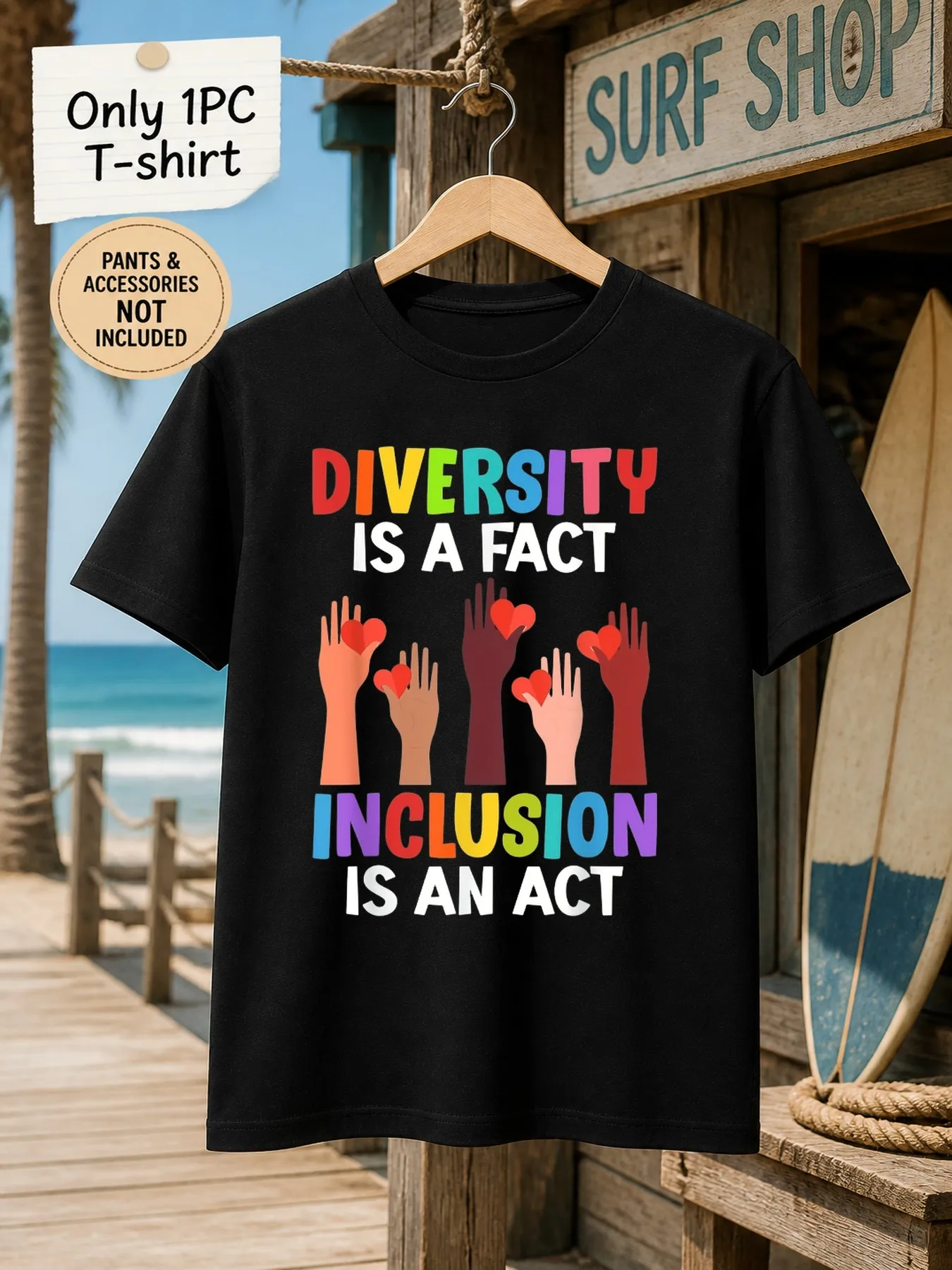 1pc Mens Graphic T Shirt Diversity Is A Fact Inclusion Is An Act Print Short Sleeve Crew Neck[solely 1pc T-SHIRT]