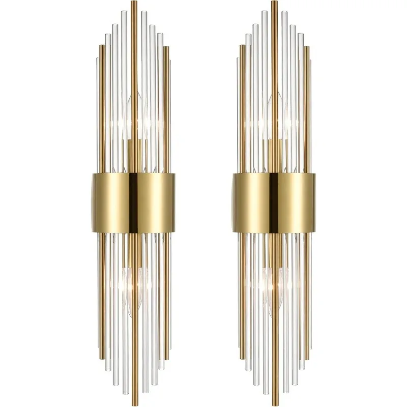 Titanium Gold Wall Sconce with Clear Glass Crystal Luxury Wall Light Fixtures for Bedroom Living Room Bathroom Vanity Mirror