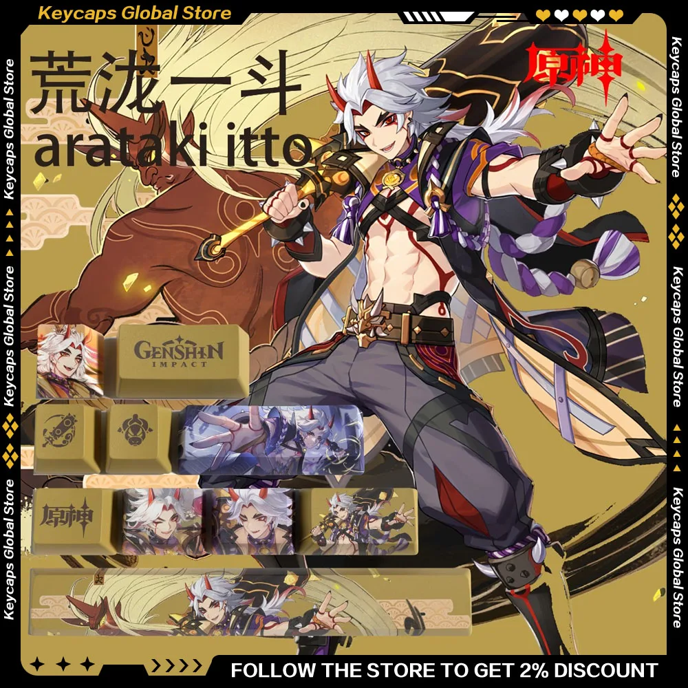 Genshin Impact Series Keycaps PBT Sublimation OEM Arataki Itto 10-key Keycap for Mechanical Keyboard Game Accessories Gifts