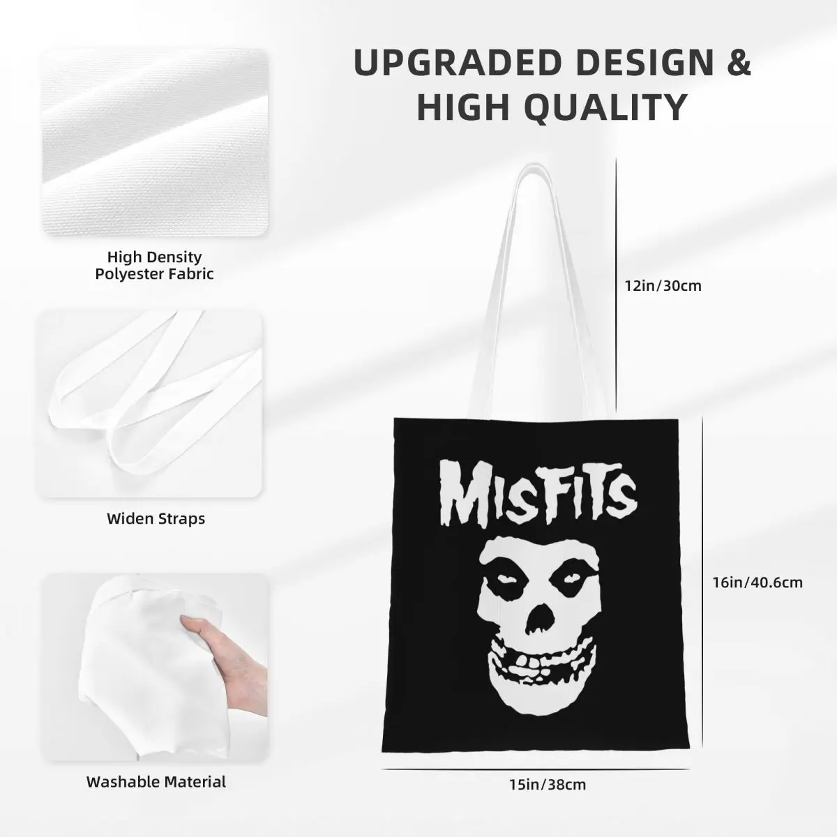 Tas Belanja Bat Skull Misfits Skull Mesh Kanvas Lipat Tas Tote Wanita Tas Bahu Travel