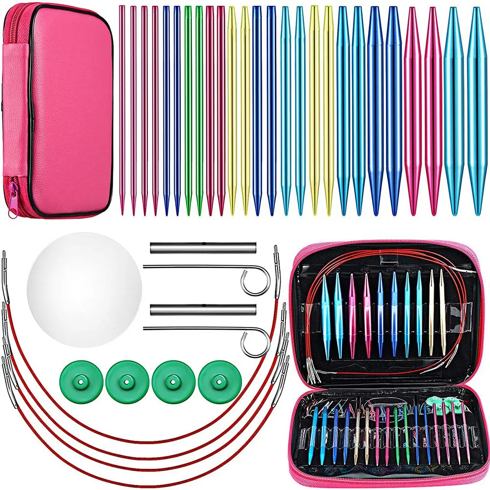 26 Pieces Aluminum Interchangeable Circular Knitting Needle Set,13 Size Interchangeable Crochet Needles for Knitting