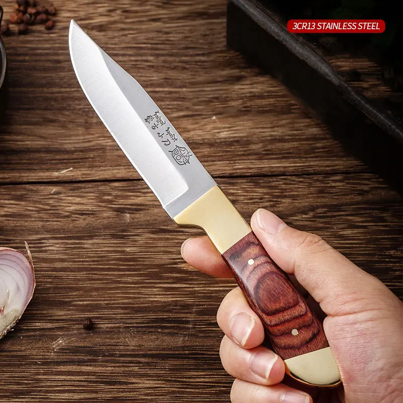 Steak Knife, Copper-Head Colored Wood Handle, Meat-Specific Knife, Multi-Functional Fruit Knife, Barbecue Meat Cutting Knife