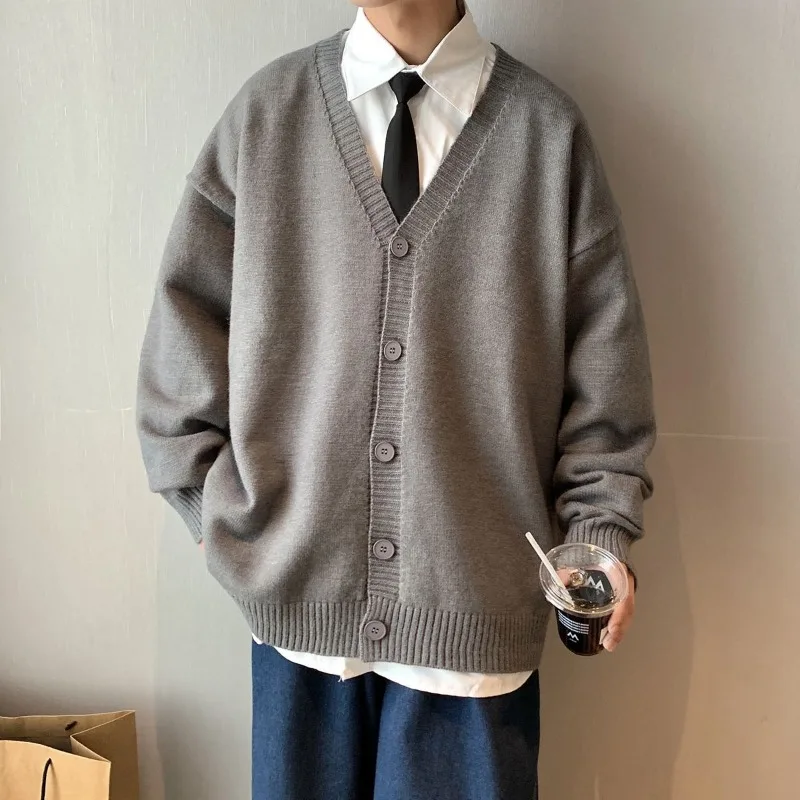 New Men\'s Clothing V-neck Single-breasted Men\'s Wear Knitted Sweater Loose Solid Color Knitted Cardigan Coat Autumn
