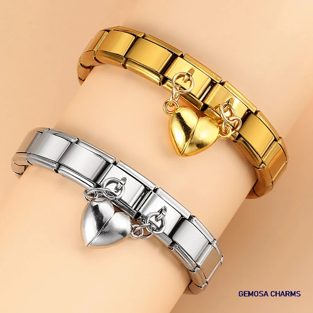 GEMOSA Magnetic Attraction Removable Fashion Heart Italian Charm Link Fit 9mm Stainless Steel Bracelet DIY Making Jewelry