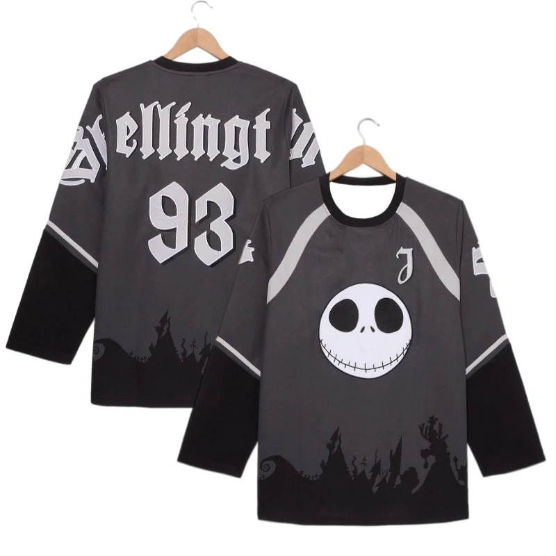 Men Christmas Nightmare Themed Long Sleeve Jersey Top Y2K Oversized Breathable Mesh Street‑Athletic Casual Athletic Tee Tops Kid