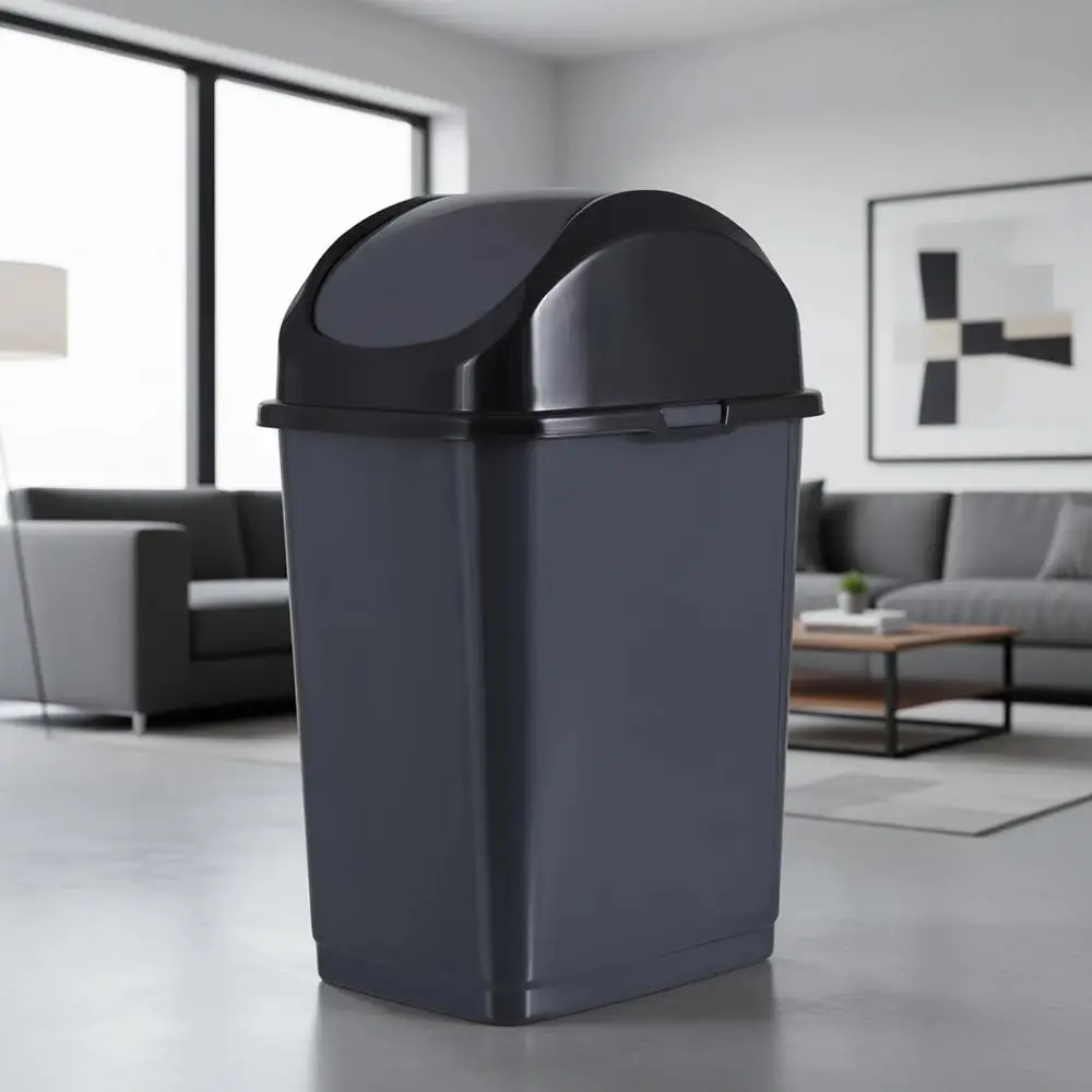 

Мусорное ведро с откидной крышкой, 9 галлонов, узкое, из прочного пластика, для кухни, офиса, общежития и других помещений (серое)