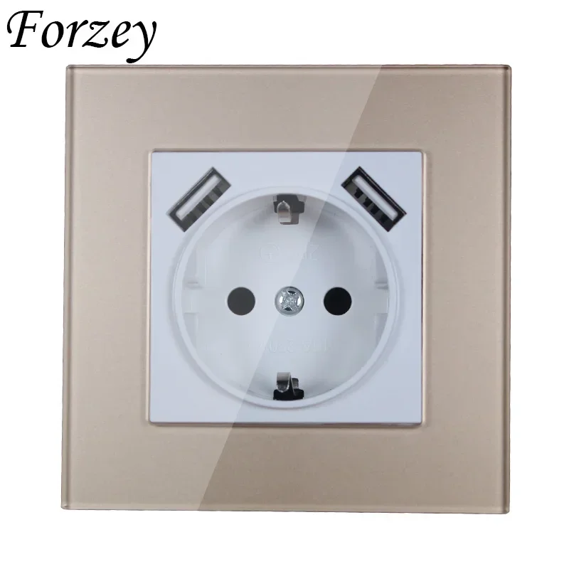 New Style USB Wall Socket Double USB Port 5V 2A Gold Color Acrylic Patch Frame High Quality FDG-02-6