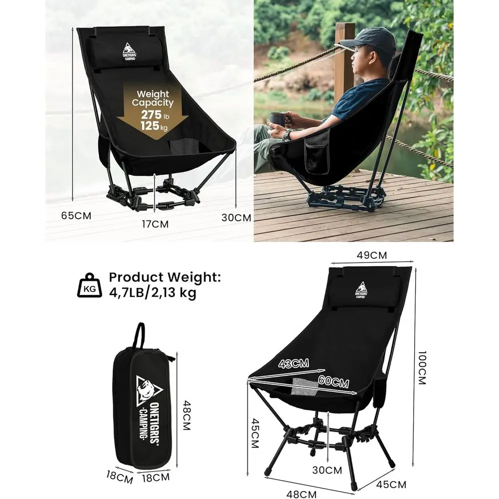 Dragonhide Oversized Camping Chair with Pillow Design, Comfortable Widened Seat Folding, 275 lbs Capacity