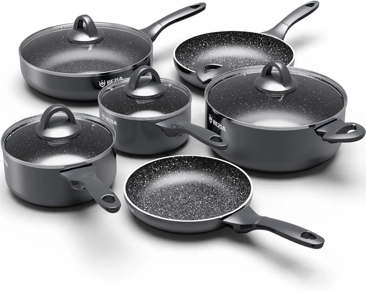 

Induction Cookware Set 10-piece BEZIA Dishwasher Safe Non-stick Cookware